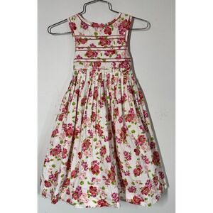 Sara Louise England Girls Pink Floral Dress Embroidered Pleated Size 7 Twirling